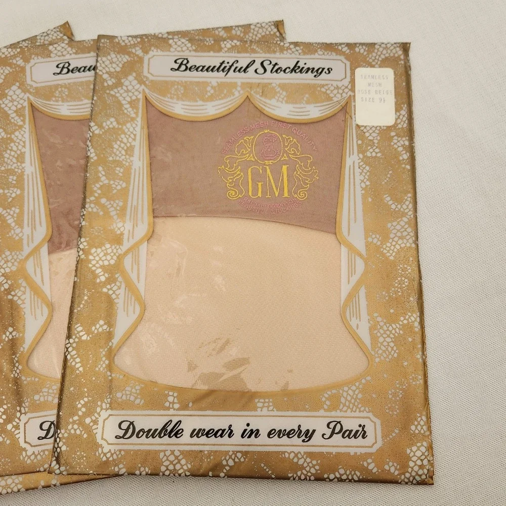 Vtg Seamless Mesh Stockings Lot 6 Rose Beige 9.5 Nylon Hosiery Leg Lingerie GM